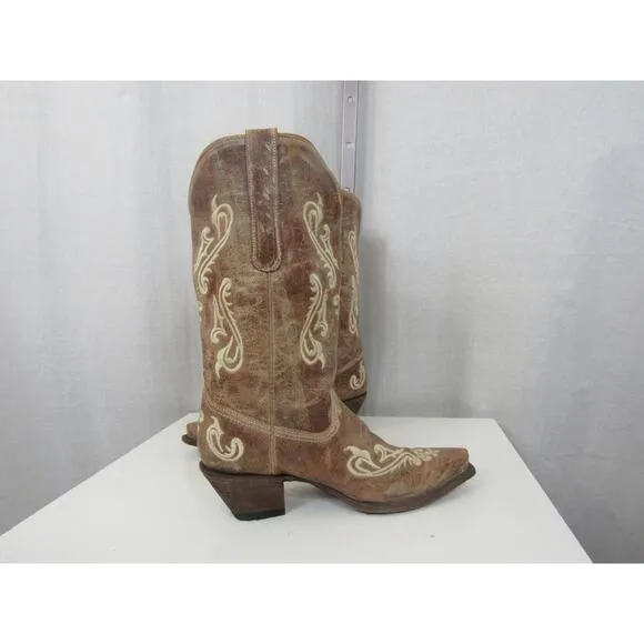 Corral “Cortez Cleff Embroidery” Distressed Western Cowgirl Boot R1974 - Size 10