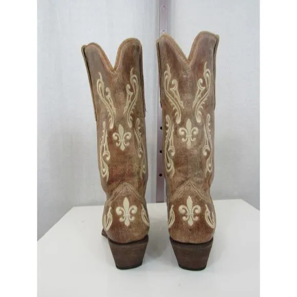 Corral “Cortez Cleff Embroidery” Distressed Western Cowgirl Boot R1974 - Size 10