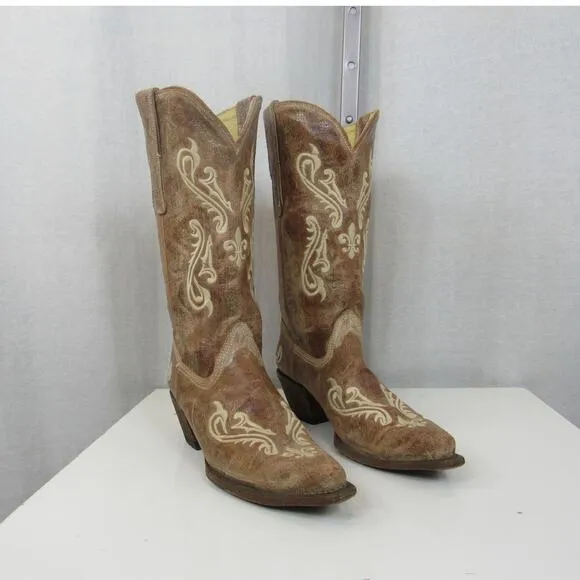 Corral “Cortez Cleff Embroidery” Distressed Western Cowgirl Boot R1974 - Size 10