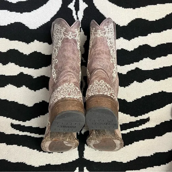 Corral Crater Brown with Bone Embroidery Cowboy Western Boots 7.5 Wide A2663