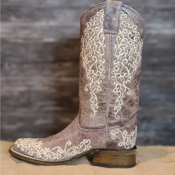 Corral Crater Brown with Bone Embroidery Cowboy Western Boots 7.5 Wide A2663