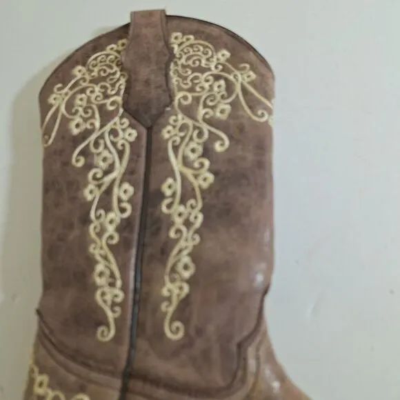Corral Teens Western Cowboy Boots Size 2.5 T Brown Leather Embroidered