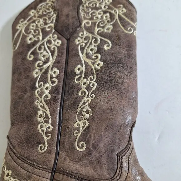 Corral Teens Western Cowboy Boots Size 2.5 T Brown Leather Embroidered