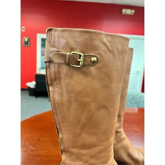 Corso Como Light Brown Leather Wide Calf Back Zip Riding Boots sz 10 flawed