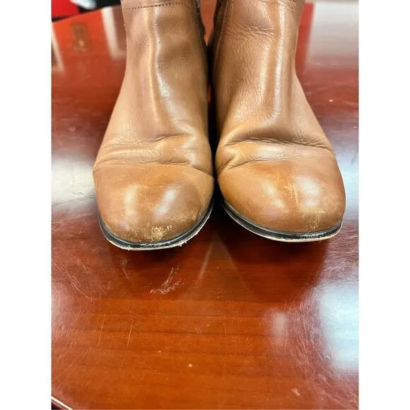 Corso Como Light Brown Leather Wide Calf Back Zip Riding Boots sz 10 flawed