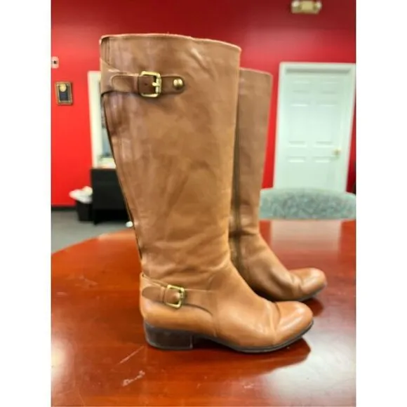 Corso Como Light Brown Leather Wide Calf Back Zip Riding Boots sz 10 flawed