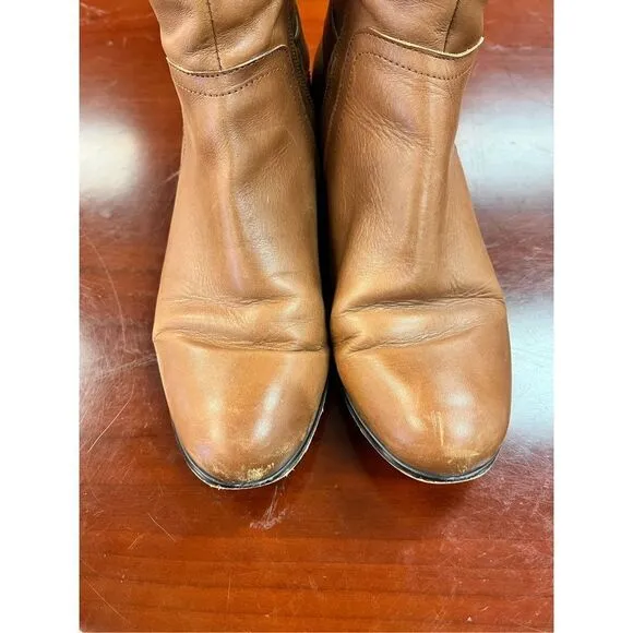 Corso Como Light Brown Leather Wide Calf Back Zip Riding Boots sz 10 flawed