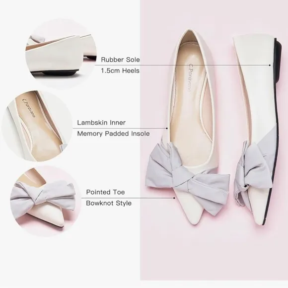 C.Paravano Bow Knot Flats for Women I LeatherPointed Toe Flats Size 8.5