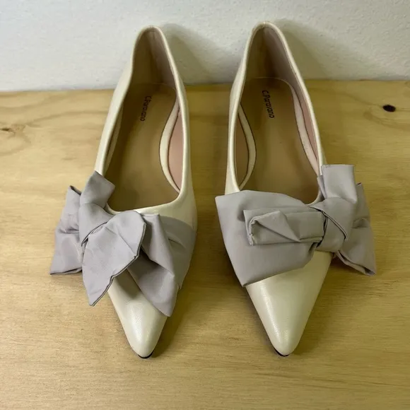 C.Paravano Bow Knot Flats for Women I LeatherPointed Toe Flats Size 8.5