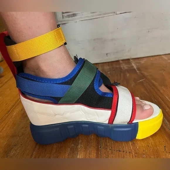 CRANBERRY-02 PLATFORM SANDALS mod colorblock wedges ankle strap sandals 9 9.5