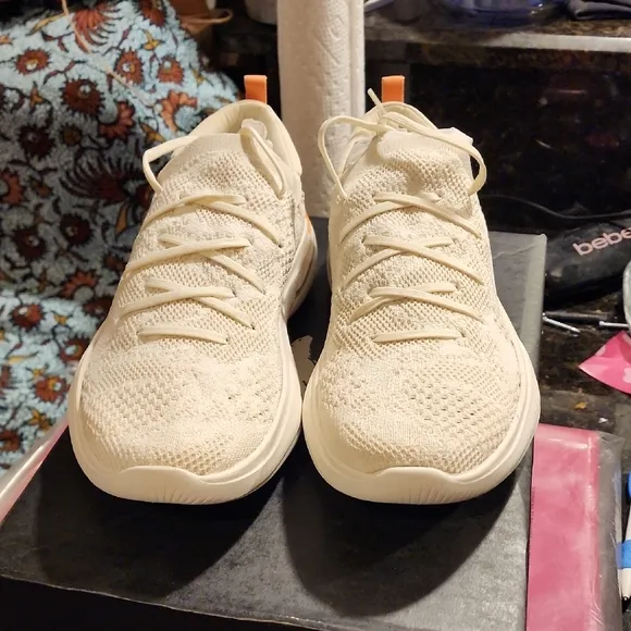Cream Knit Low-Top Sneakers with Sock-Like Fit