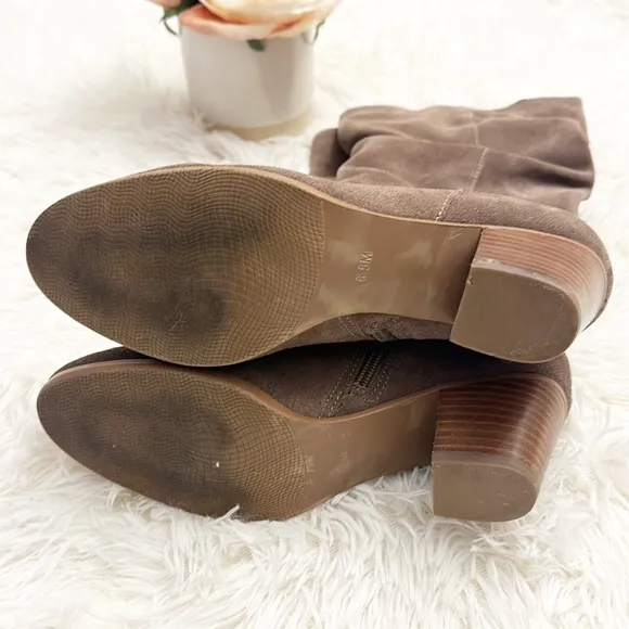 Crown Vintage Taupe Suede Slouchy Calf Heel Boots women size 6.5