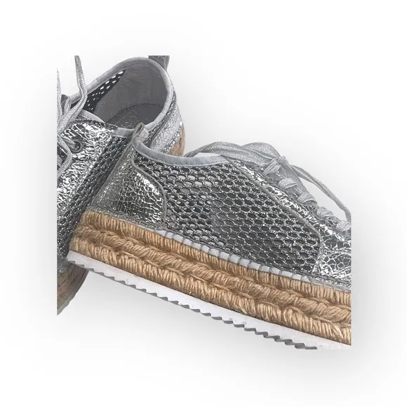 Cruz’n Shoes 𖦹 Handmade Double Sole Espadrilles 𖦹 Silver Metallic Crackle 𖦹 37