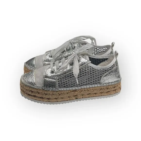 Cruz’n Shoes 𖦹 Handmade Double Sole Espadrilles 𖦹 Silver Metallic Crackle 𖦹 37