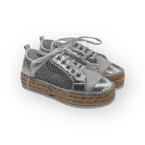 Cruz’n Shoes 𖦹 Handmade Double Sole Espadrilles 𖦹 Silver Metallic Crackle 𖦹 37