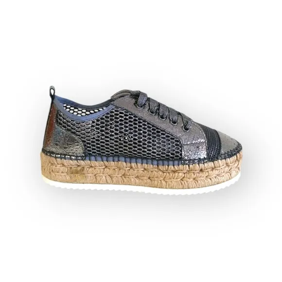 Cruz’n Shoes 𖦹 Handmade Double Sole Espadrilles 𖦹 Silver Metallic Crackle 𖦹 37