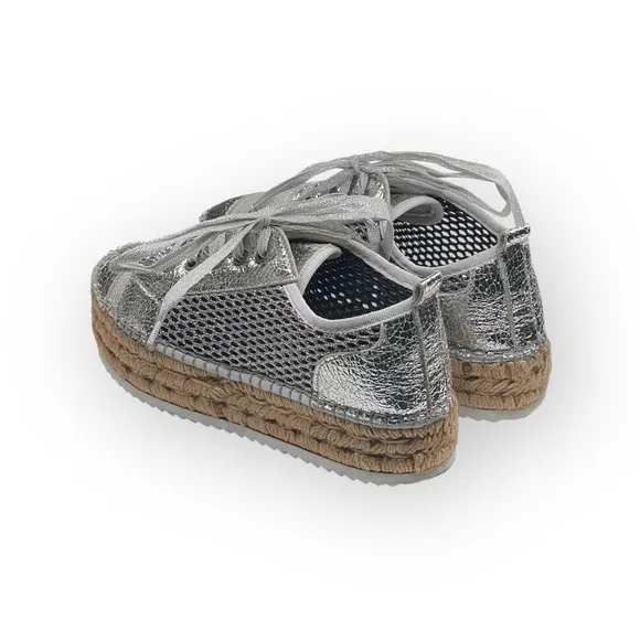Cruz’n Shoes 𖦹 Handmade Double Sole Espadrilles 𖦹 Silver Metallic Crackle 𖦹 37