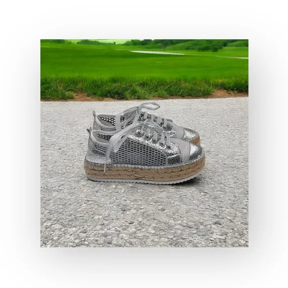 Cruz’n Shoes 𖦹 Handmade Double Sole Espadrilles 𖦹 Silver Metallic Crackle 𖦹 37