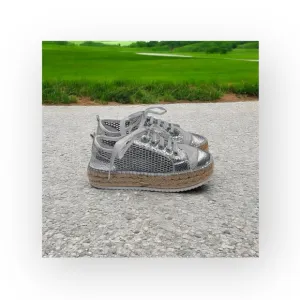 Cruz’n Shoes 𖦹 Handmade Double Sole Espadrilles 𖦹 Silver Metallic Crackle 𖦹 37