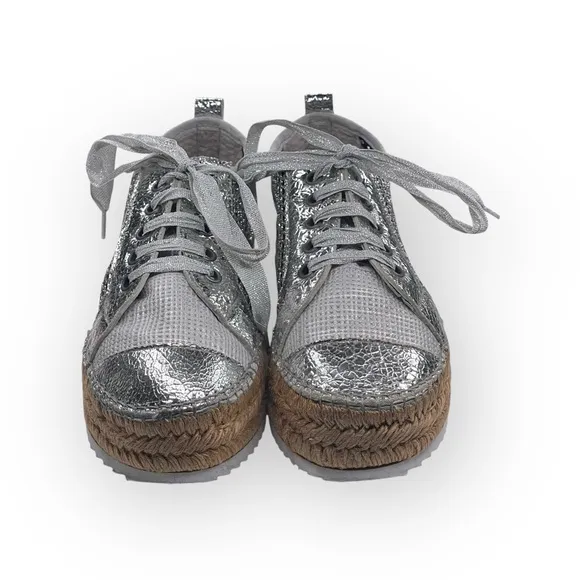 Cruz’n Shoes 𖦹 Handmade Double Sole Espadrilles 𖦹 Silver Metallic Crackle 𖦹 37