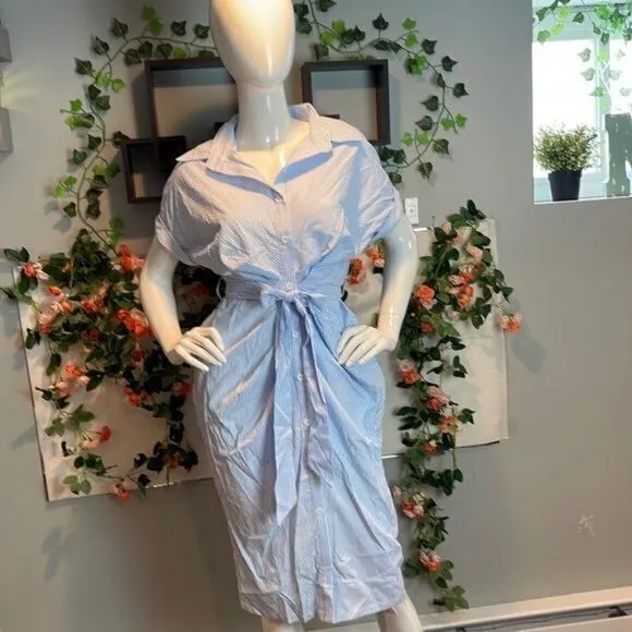 CUPSHE Short Casual Style Pin Stripe Button Down Light Blue‎ Dress Size M