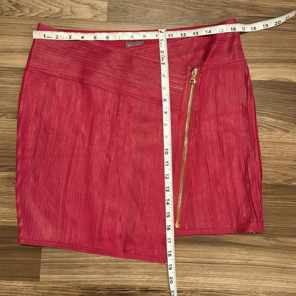 CUSP Genuine Leather Raspberry Lined Goldtone Zipper Mini Skirt Neiman Marcus M