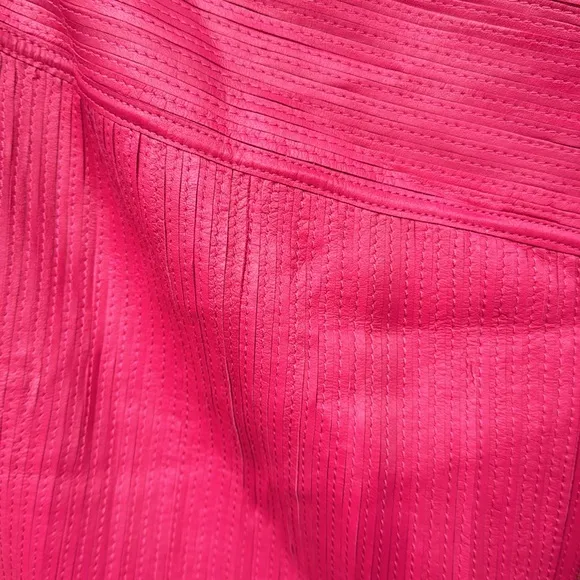 CUSP Genuine Leather Raspberry Lined Goldtone Zipper Mini Skirt Neiman Marcus M