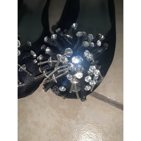 dani black Satin Beaded Mallee Flats  7.5 Balletcore Y2k satin spring designer