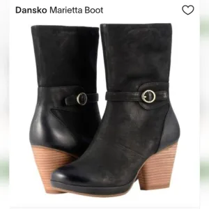 Dansko Marietta black heeled leather boots Euro 42/ US 11.5-12 side zip