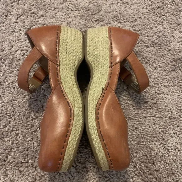 Dansko Mary Jane Full Grain Leather Clog Espadrilles Sandals Brown Whiskey 37