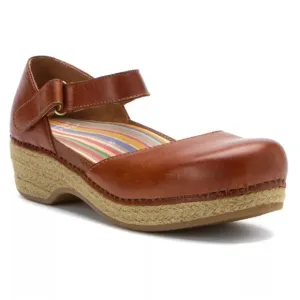 Dansko Mary Jane Full Grain Leather Clog Espadrilles Sandals Brown Whiskey 37