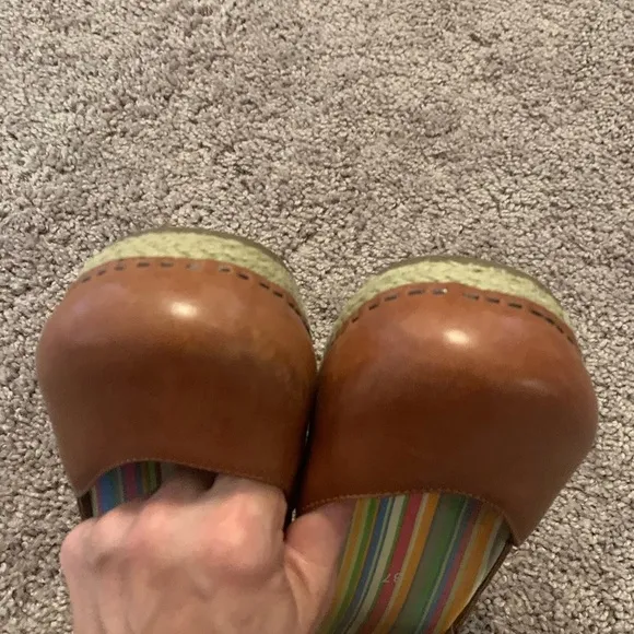 Dansko Mary Jane Full Grain Leather Clog Espadrilles Sandals Brown Whiskey 37