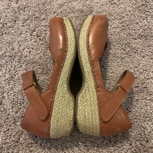 Dansko Mary Jane Full Grain Leather Clog Espadrilles Sandals Brown Whiskey 37