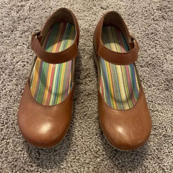 Dansko Mary Jane Full Grain Leather Clog Espadrilles Sandals Brown Whiskey 37