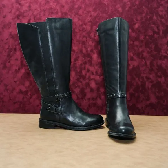 David Tate Women Timmy Black Leather Wide Calf Fit Riding Tall boots sz 8