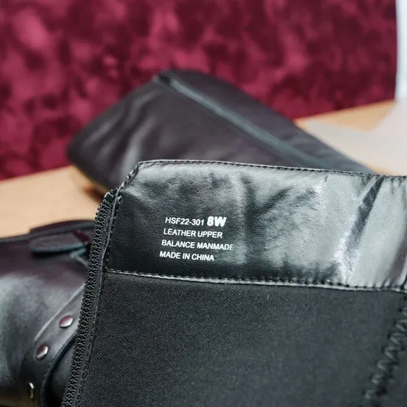 David Tate Women Timmy Black Leather Wide Calf Fit Riding Tall boots sz 8