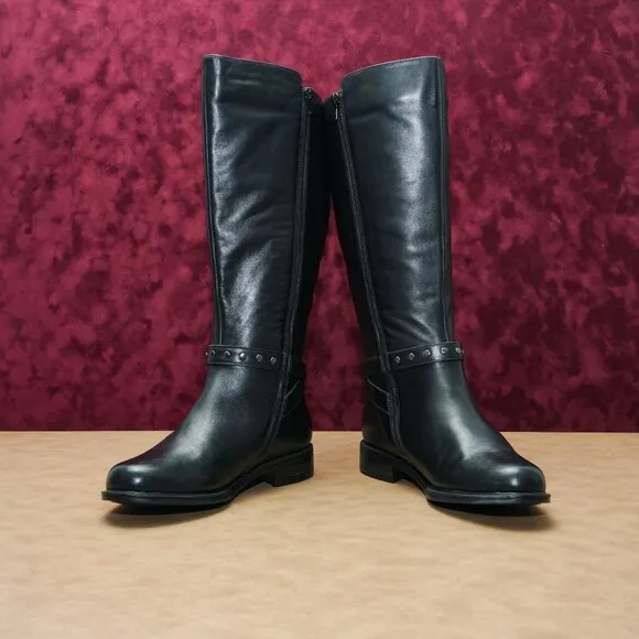 David Tate Women Timmy Black Leather Wide Calf Fit Riding Tall boots sz 8