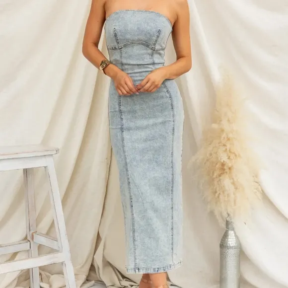 Denim Daze Tube Dress - Blue
