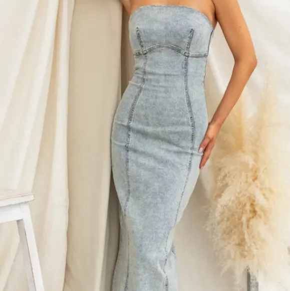 Denim Daze Tube Dress - Blue