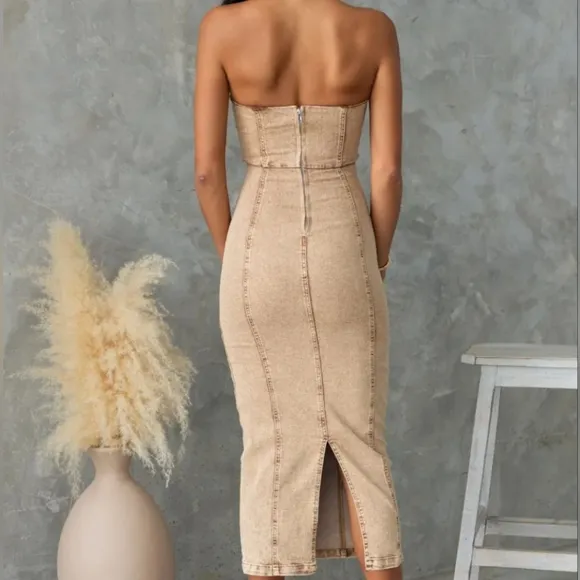 Denim Daze Tube Dress - Tan