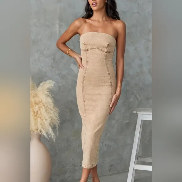 Denim Daze Tube Dress - Tan