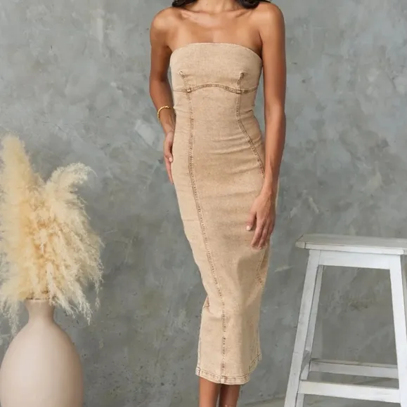 Denim Daze Tube Dress - Tan
