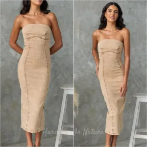 Denim Daze Tube Dress - Tan