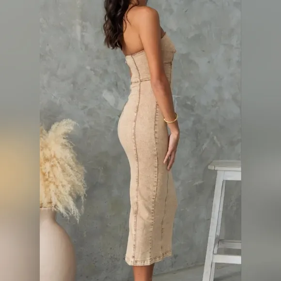 Denim Daze Tube Dress - Tan