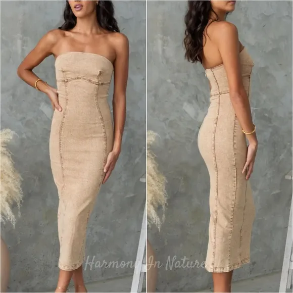 Denim Daze Tube Dress - Tan