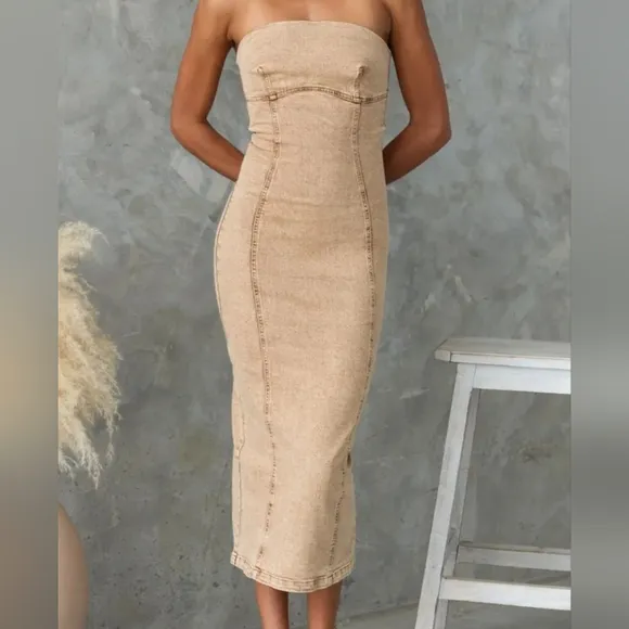 Denim Daze Tube Dress - Tan