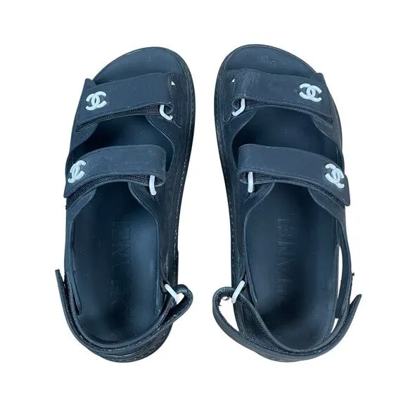 Designer Black Dad Sandals strappy size 40 / 8.5 US