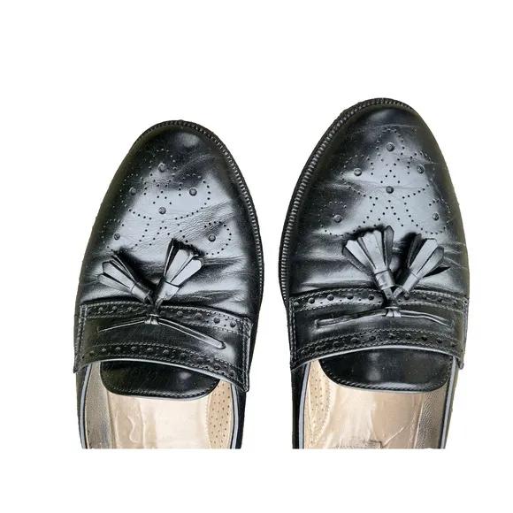 Designer Michael's Shoes Collection Black Leather Tassel Loafers Men’s S 9M