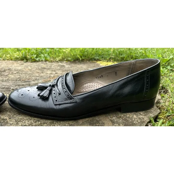 Designer Michael's Shoes Collection Black Leather Tassel Loafers Men’s S 9M