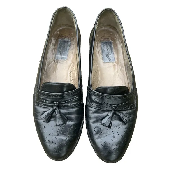 Designer Michael's Shoes Collection Black Leather Tassel Loafers Men’s S 9M